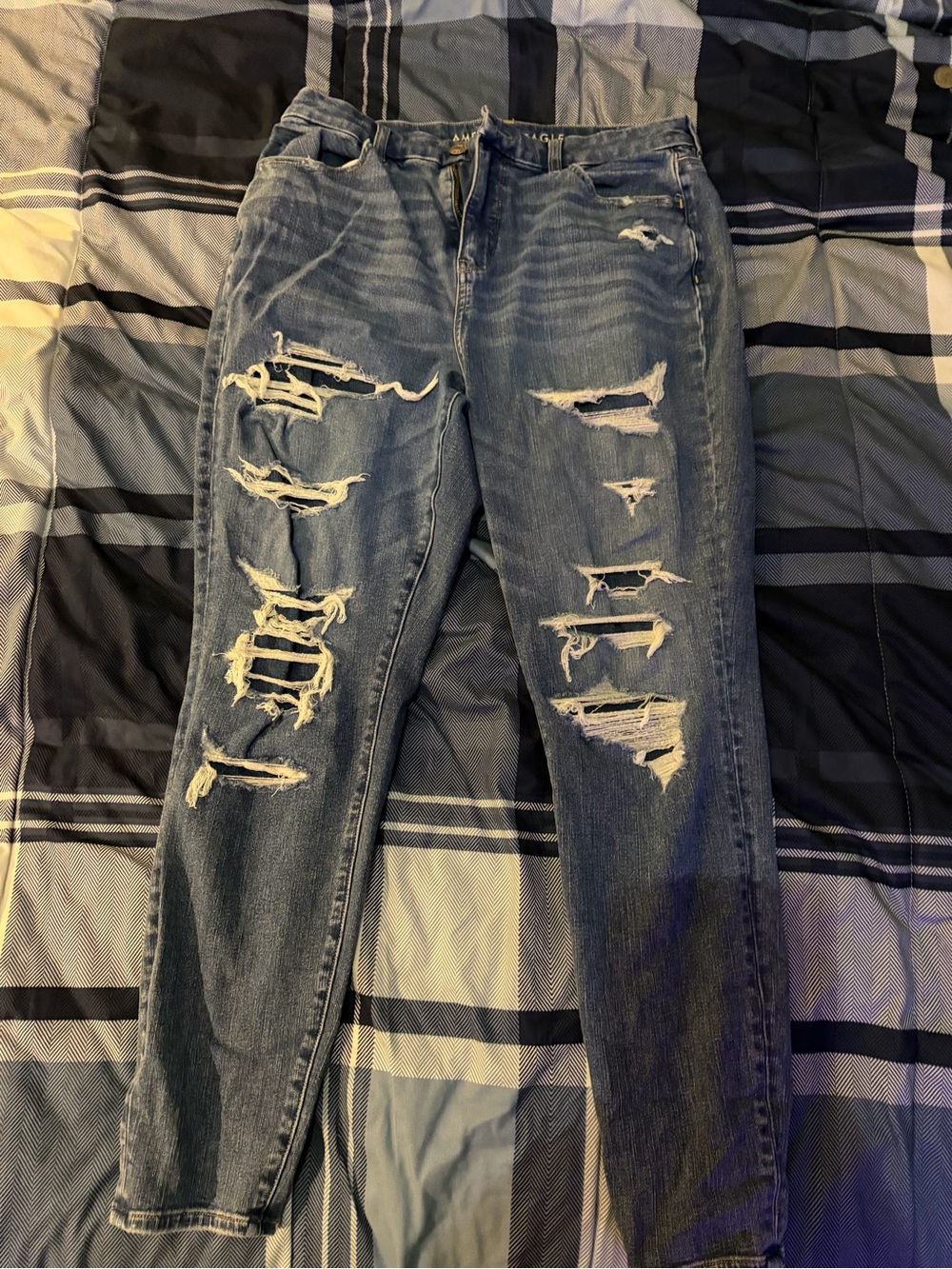 American Eagle Outfitters Distressed Dark Blue Boyfriend Jeans